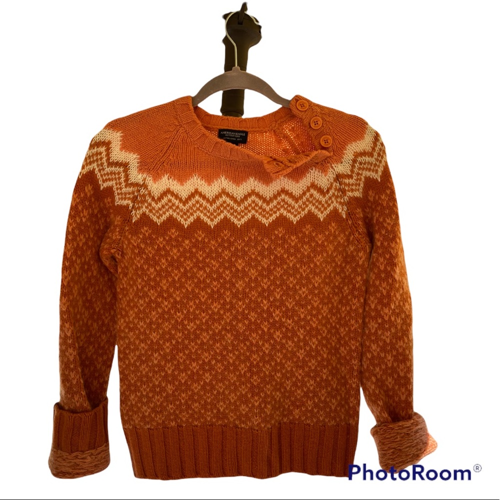 RARE 2000s AEO FAIR ISLE LAMBSWOOL KNIT SWEATER RARE ORANGE OMBRÉ ⭐️⭐️⭐️⭐️⭐️ - Picture 7 of 9